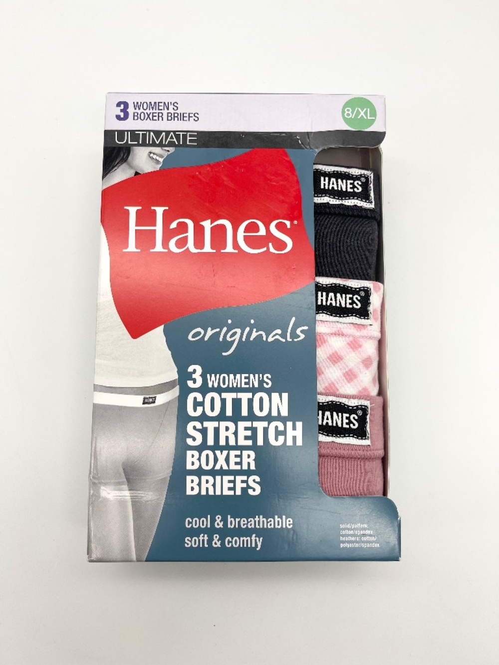 NWT Hanes Originals Ultimate Women's Cotton Stretch Boxer Briefs 3-Pack Size 8XL